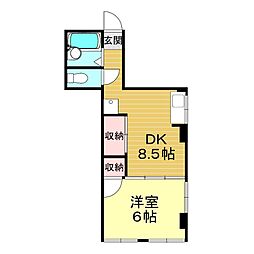 スカイマンション下関幸町 1DKの間取図画像