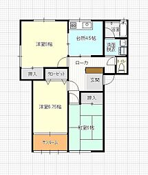 ハイツX-1 3DKの間取図画像