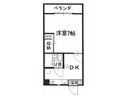 綿蒔ハイツ3 1Kの間取図画像