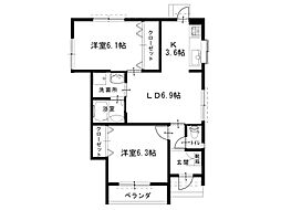 ルネス吉岡38 2LDKの間取図画像