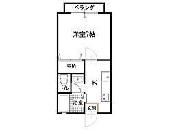 猪の崎ハイツ 1Kの間取図画像