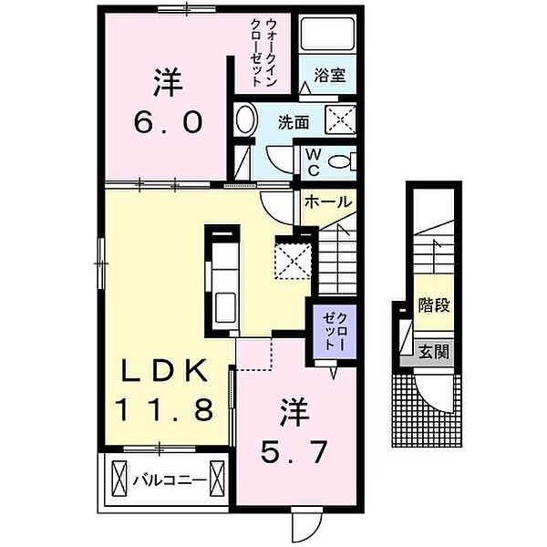 ウィズ・ユーC ｜京都府福知山市字土(賃貸アパート2LDK・2階・56.68㎡)の写真 その2