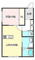 グラシエ土師 ノース 1LDKの間取図画像