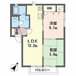 メゾン・グランドゥールII 2階2LDKの間取り