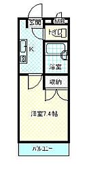 ハッピートゥルー 1Kの間取図画像
