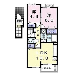 ジュネス2 2LDKの間取図画像