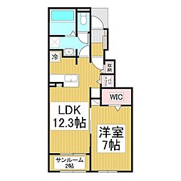 フラット・オークN 1LDKの間取図画像