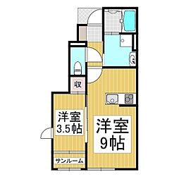 千曲シモンド 1LDKの間取図画像
