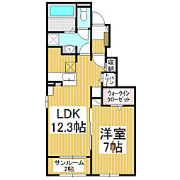プラシードカーサTKA 1LDKの間取図画像