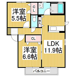 サンヴィレッジA 2LDKの間取図画像