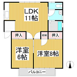 ノーストハイツ 2LDKの間取図画像