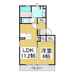 レグラス稲里F棟 1LDKの間取図画像