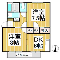 ジュネス上氷鉋A 2DKの間取図画像
