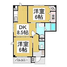 プラシードカーサ 2DKの間取図画像