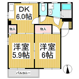フレグランス北村A 2DKの間取図画像