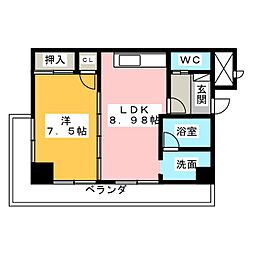 ゴールドハイツ渡辺 8階1LDKの間取り
