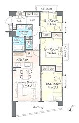 クリオ鶴瀬壱番館 3LDKの間取図画像
