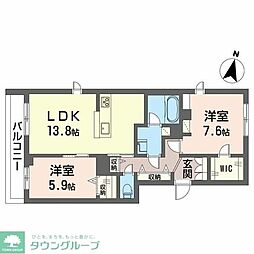シロポール鷺沼 2LDKの間取図画像
