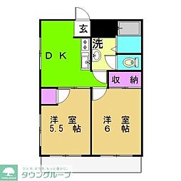 ヒルトップ梶ヶ谷 2DKの間取図画像