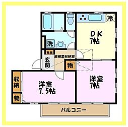 プラザ・ワンD 2DKの間取図画像