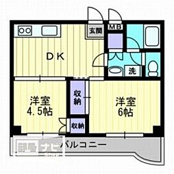 グランツ西古松2 2DKの間取図画像