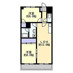 JR宇野線 大元駅 徒歩15分の賃貸アパート 4階2LDKの間取り