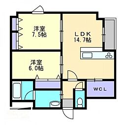 ベンハウス西川緑道公園 2LDKの間取図画像