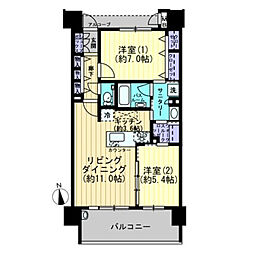 アルビオ・ガーデン西川原 2LDKの間取図画像