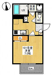 岡山市北区十日市中町アパート 1Kの間取図画像