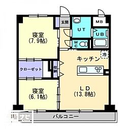 HARLAN一ノ宮 2LDKの間取図画像