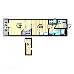 エスパス東古松 1DKの間取図画像