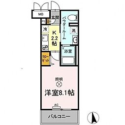 FORESTA岡山医大南 1Kの間取図画像