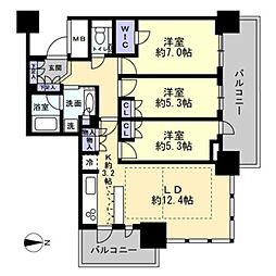 プラウドタワー岡山 3LDKの間取図画像