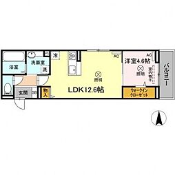 ベイブランシェ奥田 1LDKの間取図画像