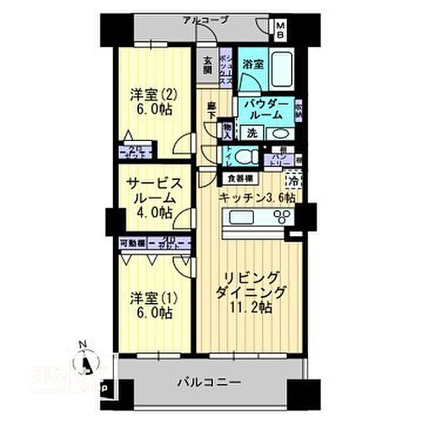 アルファタワー桜町 1504｜香川県高松市桜町1丁目(賃貸マンション2SLDK・15階・68.25㎡)の写真 その2