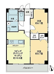 フィネス佐古 2LDKの間取図画像