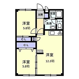フォブール大井B 2LDKの間取図画像