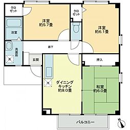 フォブール竹谷 3DKの間取図画像