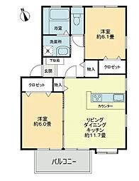 フォブールリヴィン十川B 2LDKの間取図画像