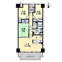 アルファステイツ木太3 3LDKの間取図画像