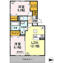 メゾン勝賀B棟 2LDKの間取図画像
