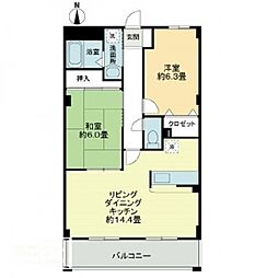 フィネス南川添 2LDKの間取図画像