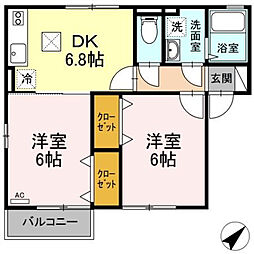 ガーデンハイムウシオ 2DKの間取図画像