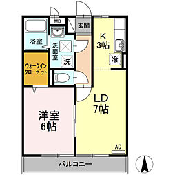 ビレッジ北久保C 1LDKの間取図画像
