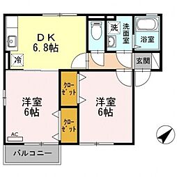 ガーデンハイムウシオ 2DKの間取図画像