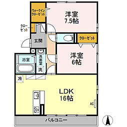 アムール 2LDKの間取図画像