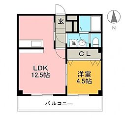 グランビュー 1LDKの間取図画像