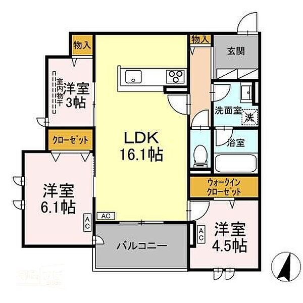 敬正会御門ホームズ 207｜広島県福山市御門町1丁目(賃貸アパート3LDK・2階・69.61㎡)の写真 その2