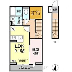 コンフォートW 1階1LDKの間取り