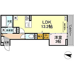 ベルヴィオラ西深津 1LDKの間取図画像